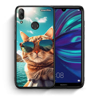 Thumbnail for Θήκη Huawei Y7 2019 Summer Cat από τη Smartfits με σχέδιο στο πίσω μέρος και μαύρο περίβλημα | Huawei Y7 2019 Summer Cat case with colorful back and black bezels