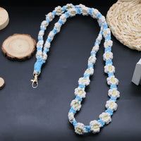 Thumbnail for Macramé Floral Phone Strap Long Version With 1 Hook - Blue / White