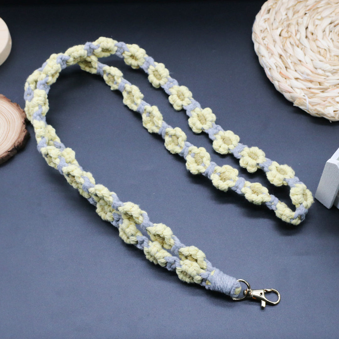Macramé Floral Phone Strap Long Version With 1 Hook - Gray / Yellow