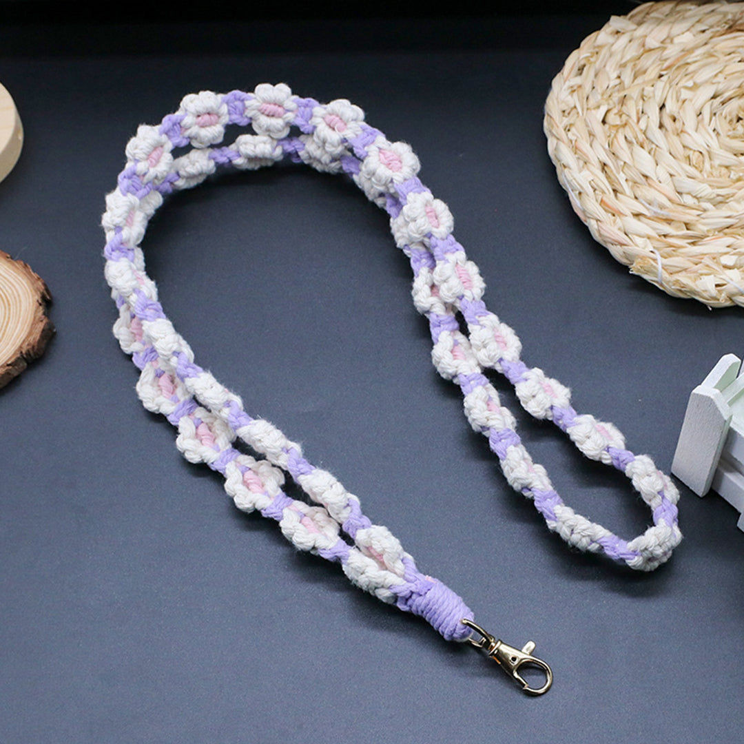 Macramé Floral Phone Strap Long Version With 1 Hook - Purple / White