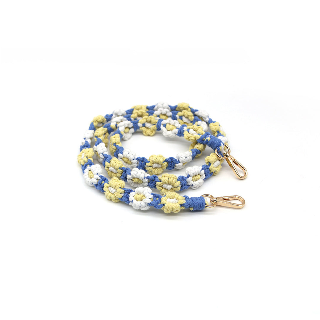 Macramé Floral Phone Strap Long Version with 2 hooks - Blue / Yellow