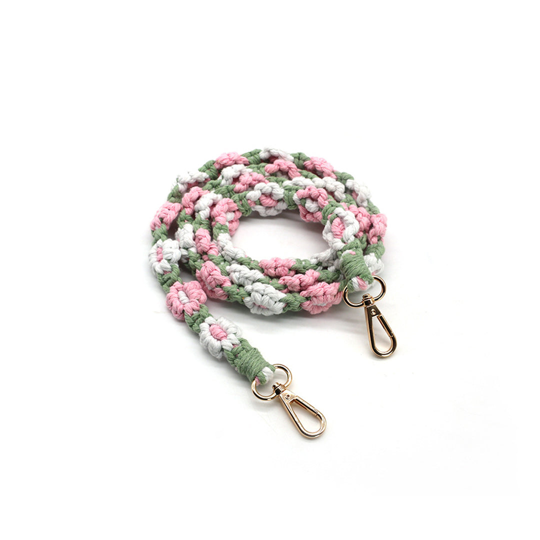 Macramé Floral Phone Strap Long Version With 2 Hooks - Green / Pink