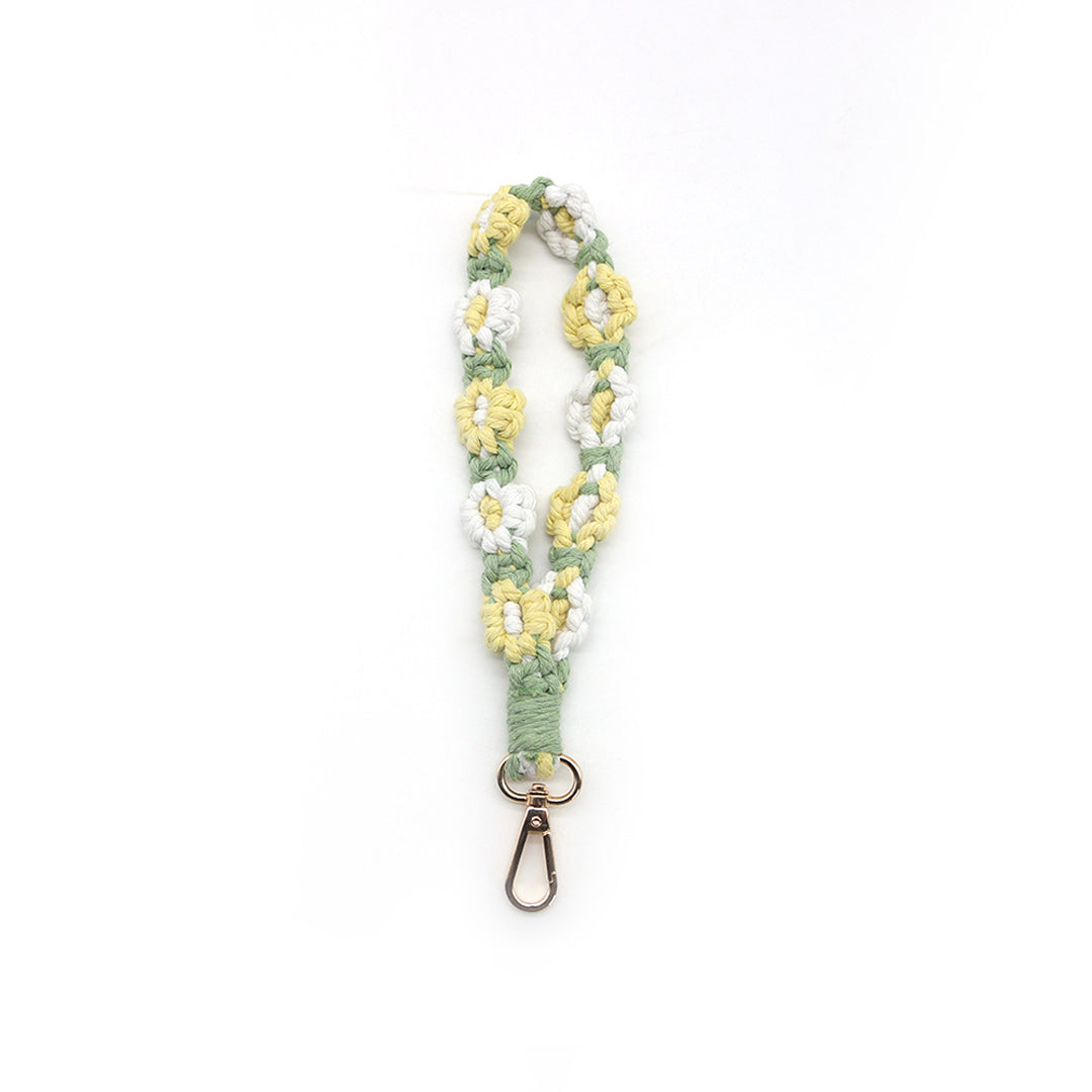 Macramé Floral Phone Strap Short Version - Green / Yellow 