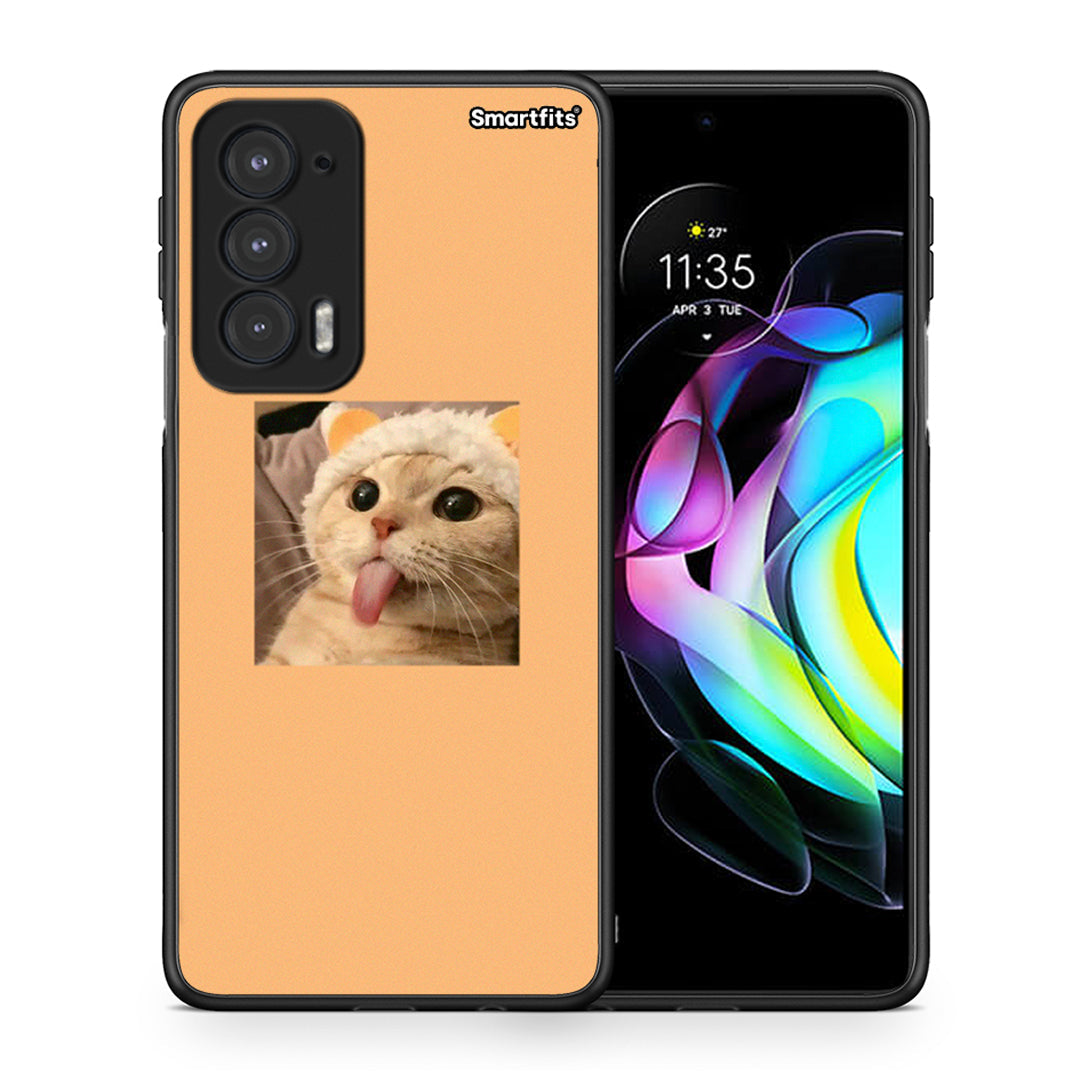 Θήκη Motorola Edge 20 5G Cat Tongue από τη Smartfits με σχέδιο στο πίσω μέρος και μαύρο περίβλημα | Motorola Edge 20 5G Cat Tongue case with colorful back and black bezels