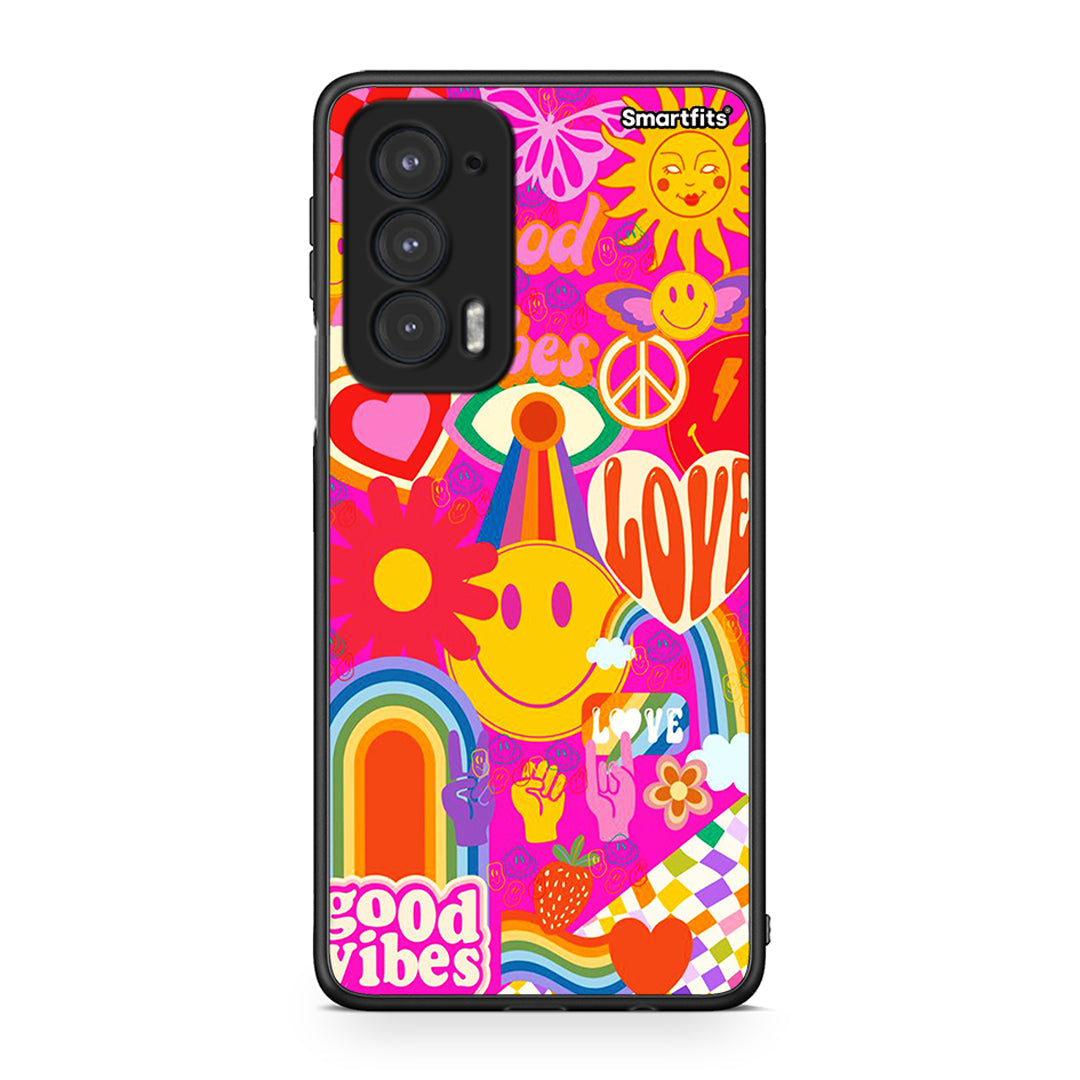 Motorola Edge 20 5G Hippie Love θήκη από τη Smartfits με σχέδιο στο πίσω μέρος και μαύρο περίβλημα | Smartphone case with colorful back and black bezels by Smartfits