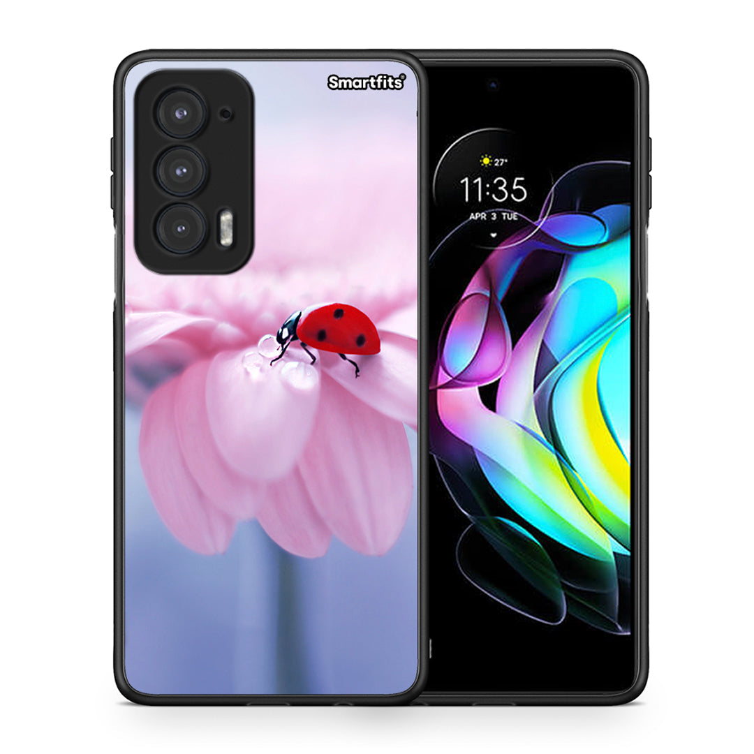 Θήκη Motorola Edge 20 5G Ladybug Flower από τη Smartfits με σχέδιο στο πίσω μέρος και μαύρο περίβλημα | Motorola Edge 20 5G Ladybug Flower case with colorful back and black bezels