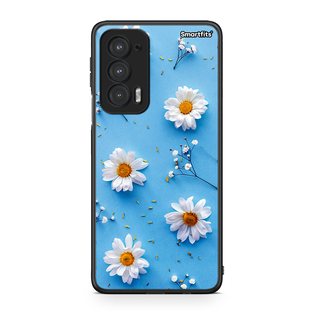 Motorola Edge 20 5G Real Daisies θήκη από τη Smartfits με σχέδιο στο πίσω μέρος και μαύρο περίβλημα | Smartphone case with colorful back and black bezels by Smartfits