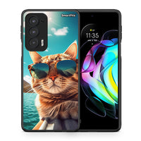 Thumbnail for Θήκη Motorola Edge 20 5G Summer Cat από τη Smartfits με σχέδιο στο πίσω μέρος και μαύρο περίβλημα | Motorola Edge 20 5G Summer Cat case with colorful back and black bezels