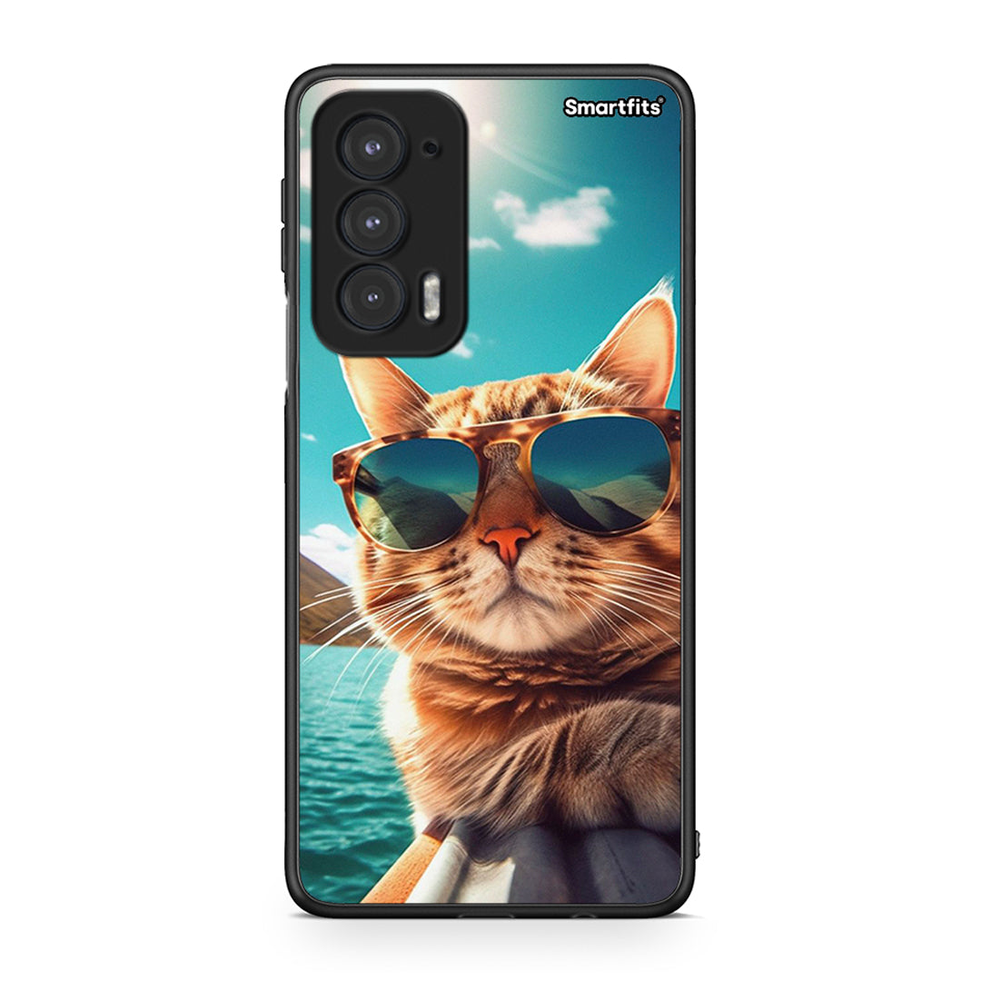 Motorola Edge 20 5G Summer Cat θήκη από τη Smartfits με σχέδιο στο πίσω μέρος και μαύρο περίβλημα | Smartphone case with colorful back and black bezels by Smartfits