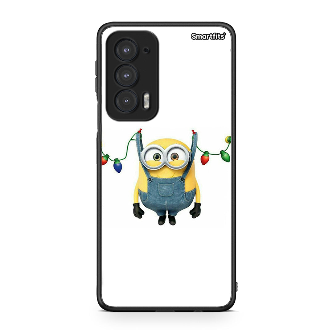 Motorola Edge 20 5G Xmas Minion Lights θήκη από τη Smartfits με σχέδιο στο πίσω μέρος και μαύρο περίβλημα | Smartphone case with colorful back and black bezels by Smartfits