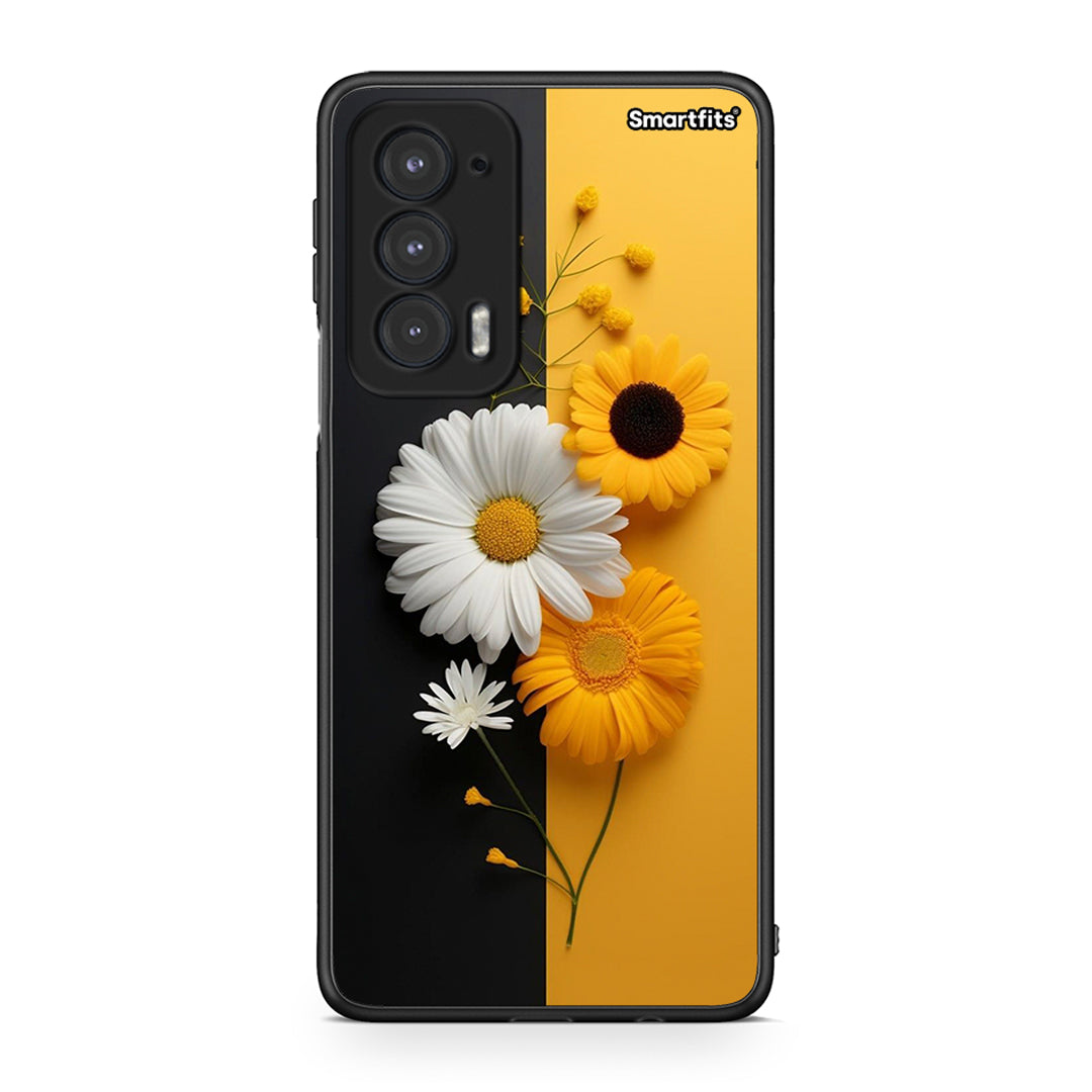 Motorola Edge 20 5G Yellow Daisies θήκη από τη Smartfits με σχέδιο στο πίσω μέρος και μαύρο περίβλημα | Smartphone case with colorful back and black bezels by Smartfits