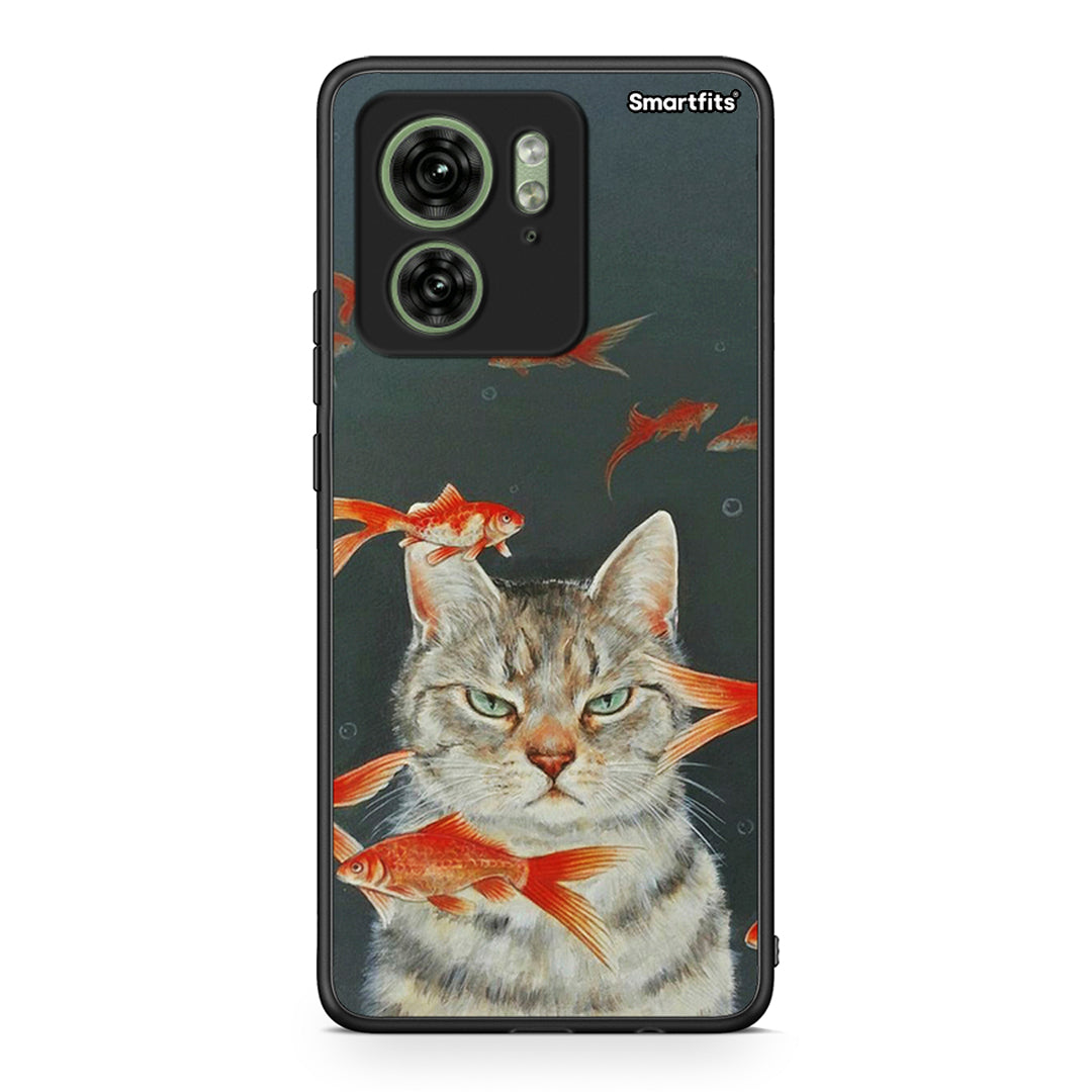 Motorola Edge 40 5G Cat Goldfish θήκη από τη Smartfits με σχέδιο στο πίσω μέρος και μαύρο περίβλημα | Smartphone case with colorful back and black bezels by Smartfits