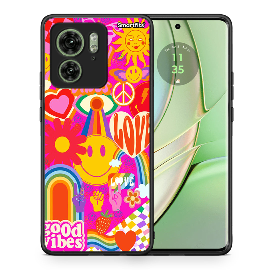 Θήκη Motorola Edge 40 5G Hippie Love από τη Smartfits με σχέδιο στο πίσω μέρος και μαύρο περίβλημα | Motorola Edge 40 5G Hippie Love case with colorful back and black bezels