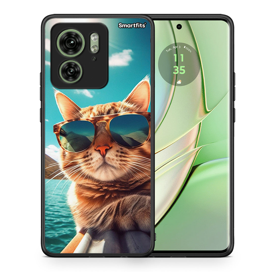 Θήκη Motorola Edge 40 5G Summer Cat από τη Smartfits με σχέδιο στο πίσω μέρος και μαύρο περίβλημα | Motorola Edge 40 5G Summer Cat case with colorful back and black bezels