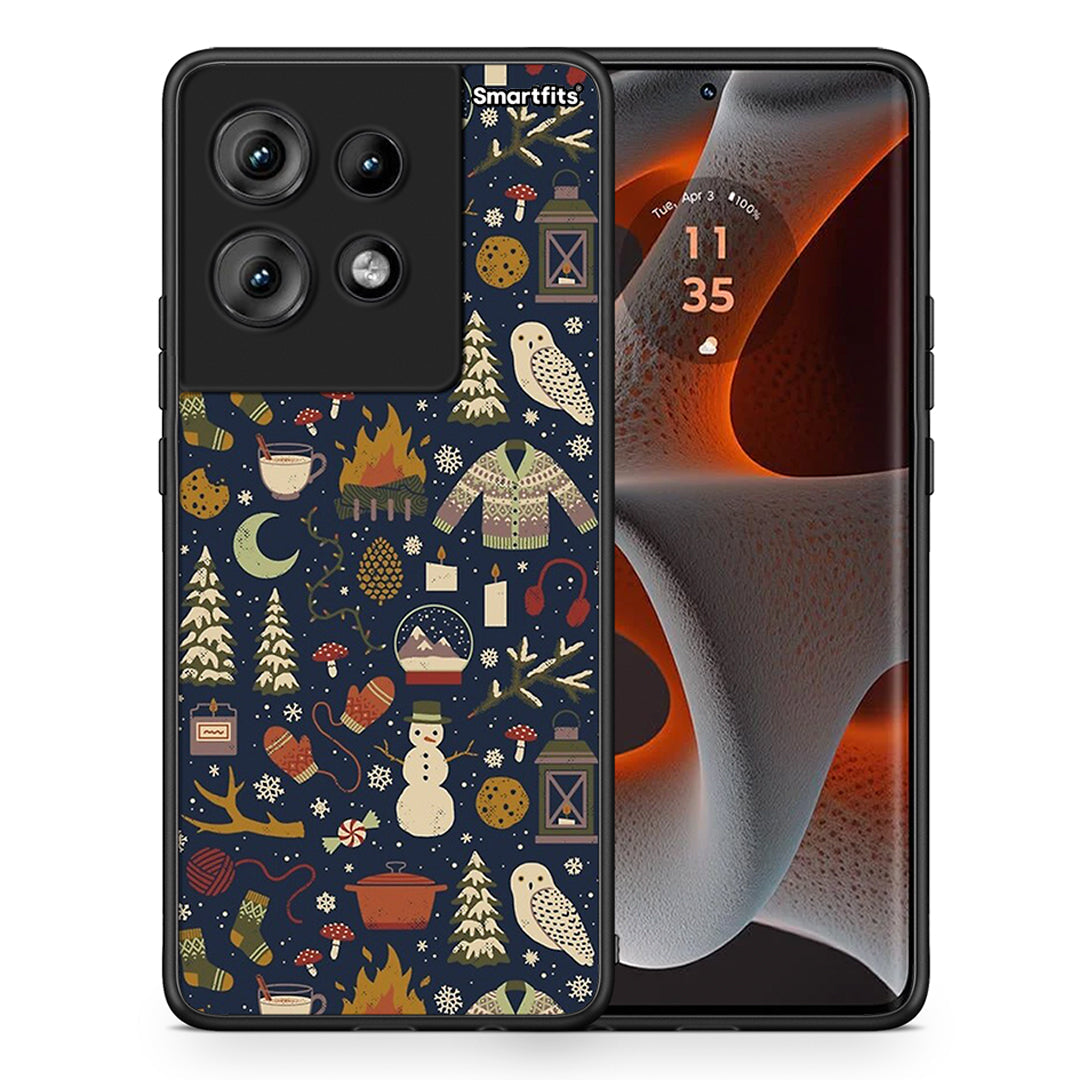 Θήκη Motorola Edge 50 Christmas Elements από τη Smartfits με σχέδιο στο πίσω μέρος και μαύρο περίβλημα | Motorola Edge 50 Christmas Elements case with colorful back and black bezels