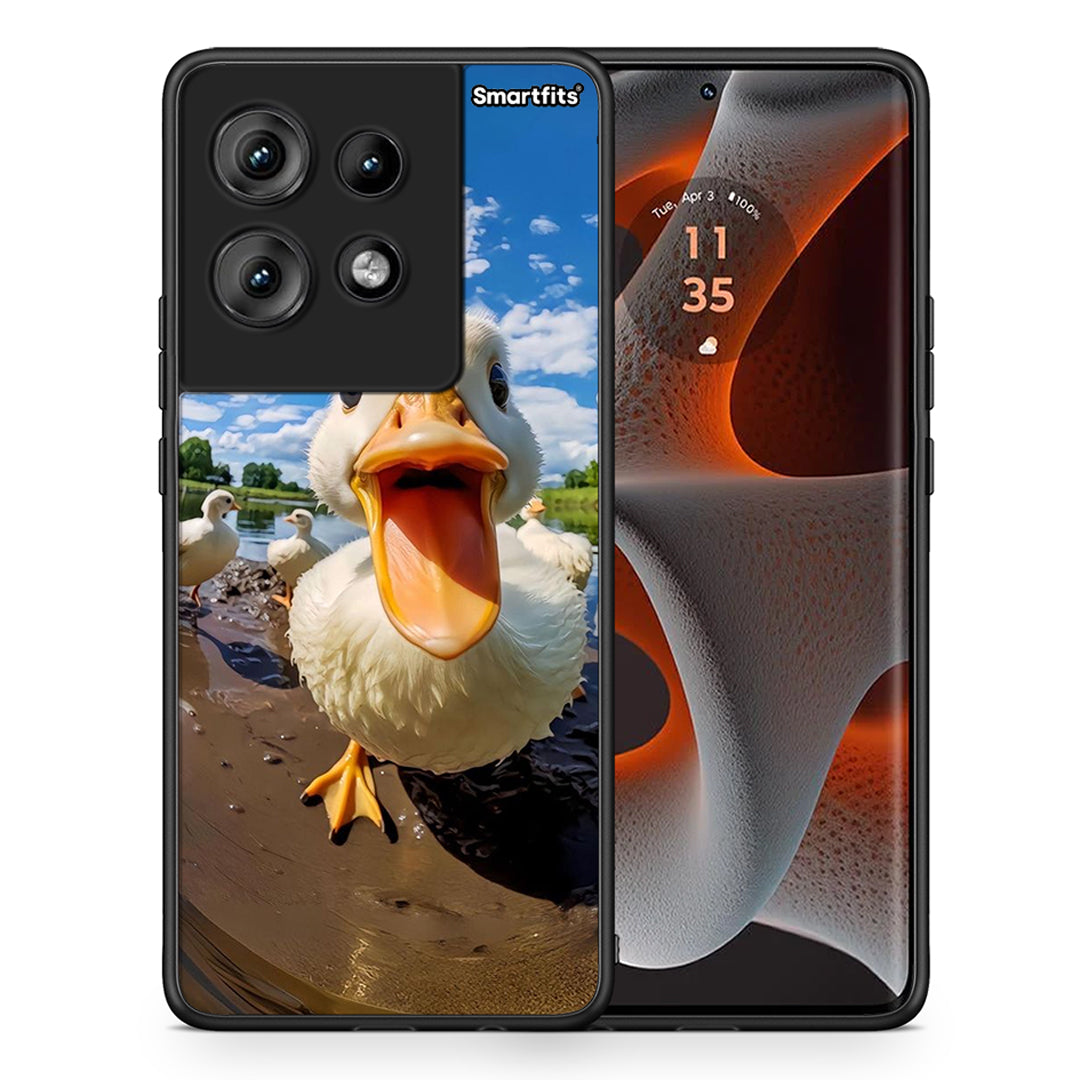 Θήκη Motorola Edge 50 Duck Face από τη Smartfits με σχέδιο στο πίσω μέρος και μαύρο περίβλημα | Motorola Edge 50 Duck Face case with colorful back and black bezels