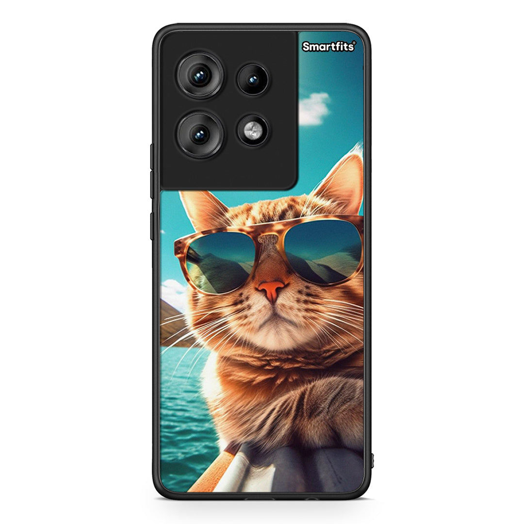 Motorola Edge 50 Summer Cat θήκη από τη Smartfits με σχέδιο στο πίσω μέρος και μαύρο περίβλημα | Smartphone case with colorful back and black bezels by Smartfits