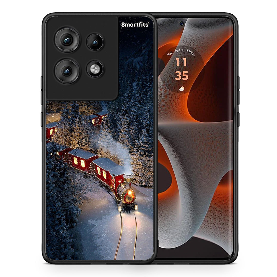 Θήκη Motorola Edge 50 Xmas Train από τη Smartfits με σχέδιο στο πίσω μέρος και μαύρο περίβλημα | Motorola Edge 50 Xmas Train case with colorful back and black bezels