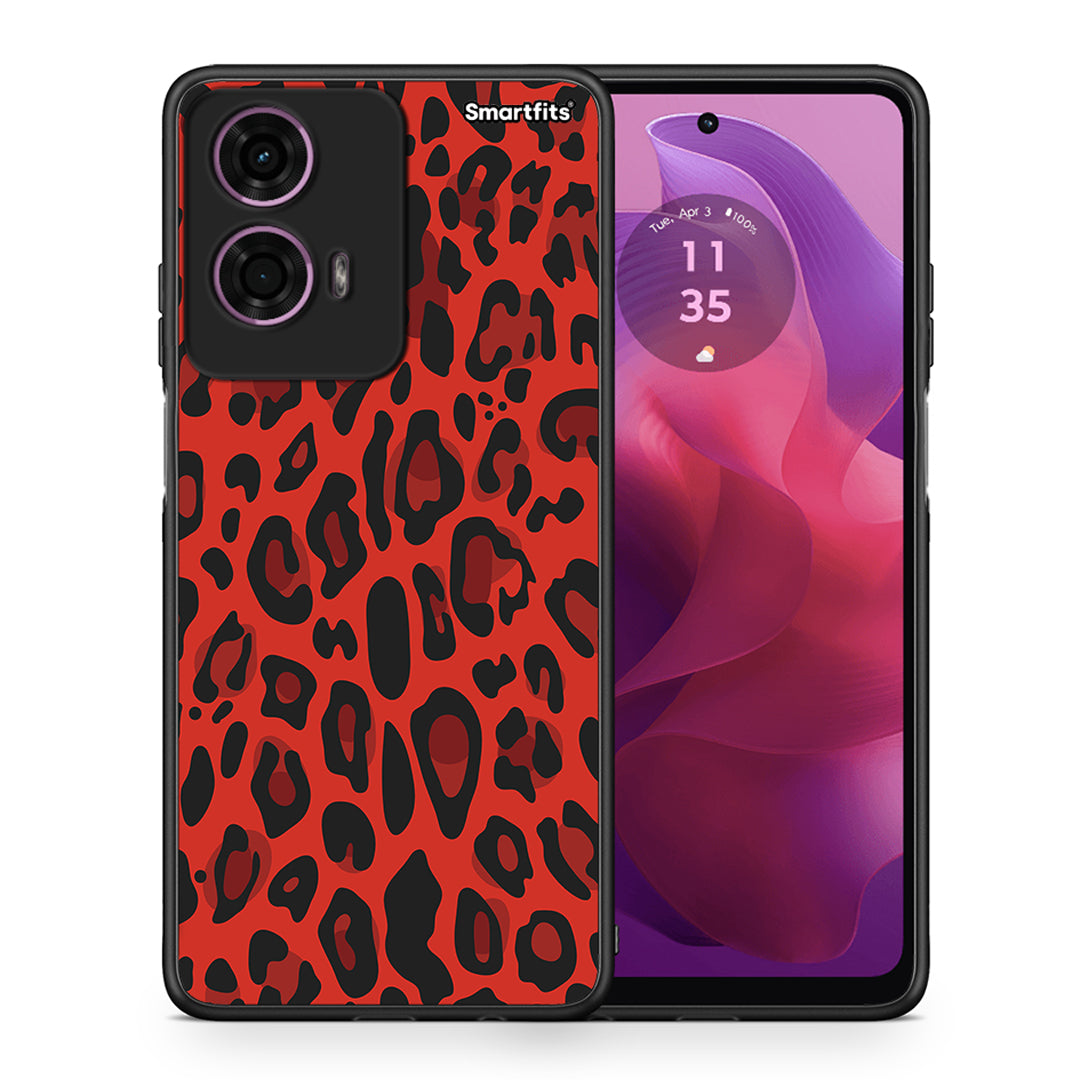 Θήκη Motorola G24 Red Leopard Animal από τη Smartfits με σχέδιο στο πίσω μέρος και μαύρο περίβλημα | Motorola G24 Red Leopard Animal case with colorful back and black bezels