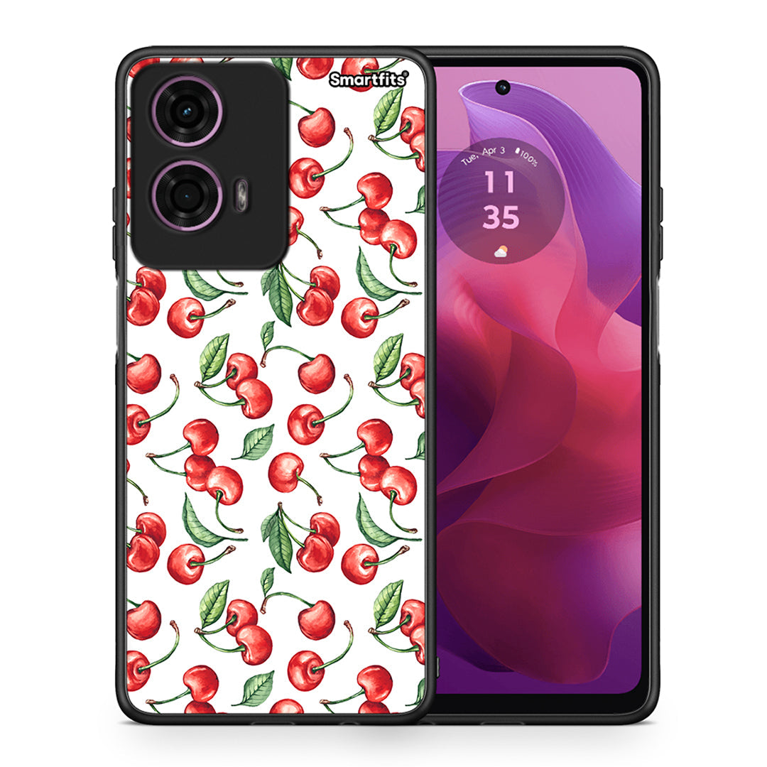 Θήκη Motorola G24 Cherry Summer από τη Smartfits με σχέδιο στο πίσω μέρος και μαύρο περίβλημα | Motorola G24 Cherry Summer case with colorful back and black bezels