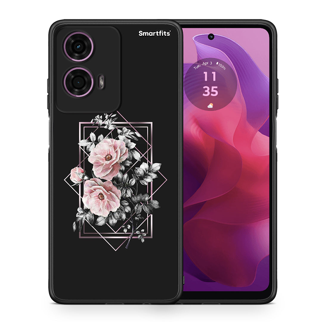 Θήκη Motorola G24 Frame Flower από τη Smartfits με σχέδιο στο πίσω μέρος και μαύρο περίβλημα | Motorola G24 Frame Flower case with colorful back and black bezels