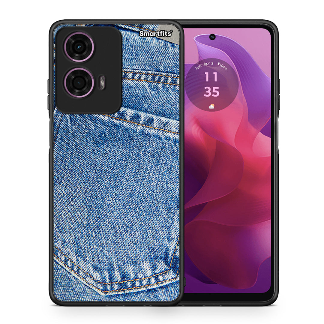 Θήκη Motorola G24 Jeans Pocket από τη Smartfits με σχέδιο στο πίσω μέρος και μαύρο περίβλημα | Motorola G24 Jeans Pocket case with colorful back and black bezels