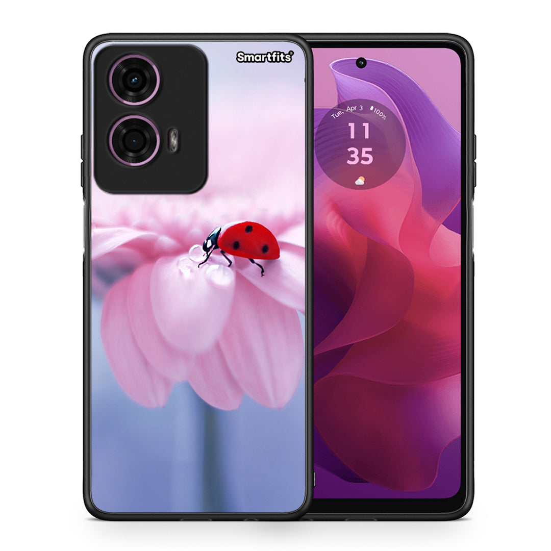 Θήκη Motorola G24 Ladybug Flower από τη Smartfits με σχέδιο στο πίσω μέρος και μαύρο περίβλημα | Motorola G24 Ladybug Flower case with colorful back and black bezels