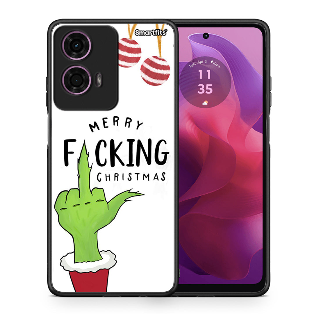 Θήκη Motorola G24 Merry F Xmas από τη Smartfits με σχέδιο στο πίσω μέρος και μαύρο περίβλημα | Motorola G24 Merry F Xmas case with colorful back and black bezels