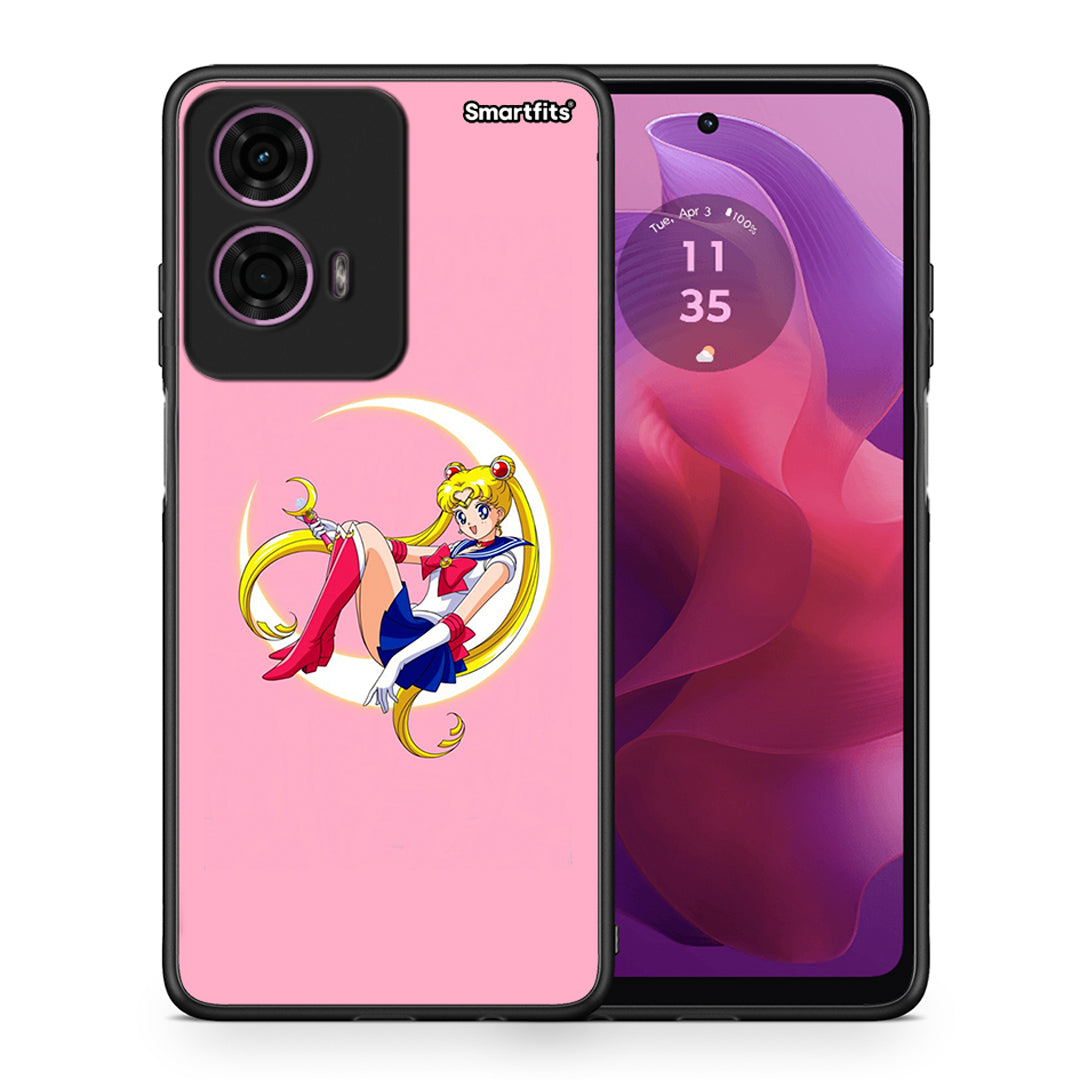 Θήκη Motorola G24 Moon Girl από τη Smartfits με σχέδιο στο πίσω μέρος και μαύρο περίβλημα | Motorola G24 Moon Girl case with colorful back and black bezels