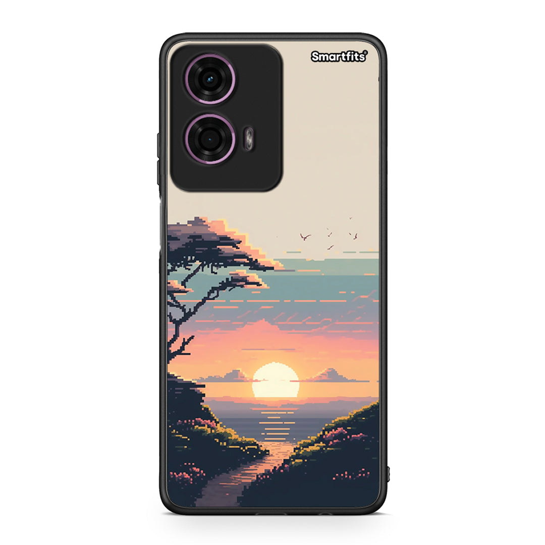 Motorola G24 Pixel Sunset Θήκη από τη Smartfits με σχέδιο στο πίσω μέρος και μαύρο περίβλημα | Smartphone case with colorful back and black bezels by Smartfits