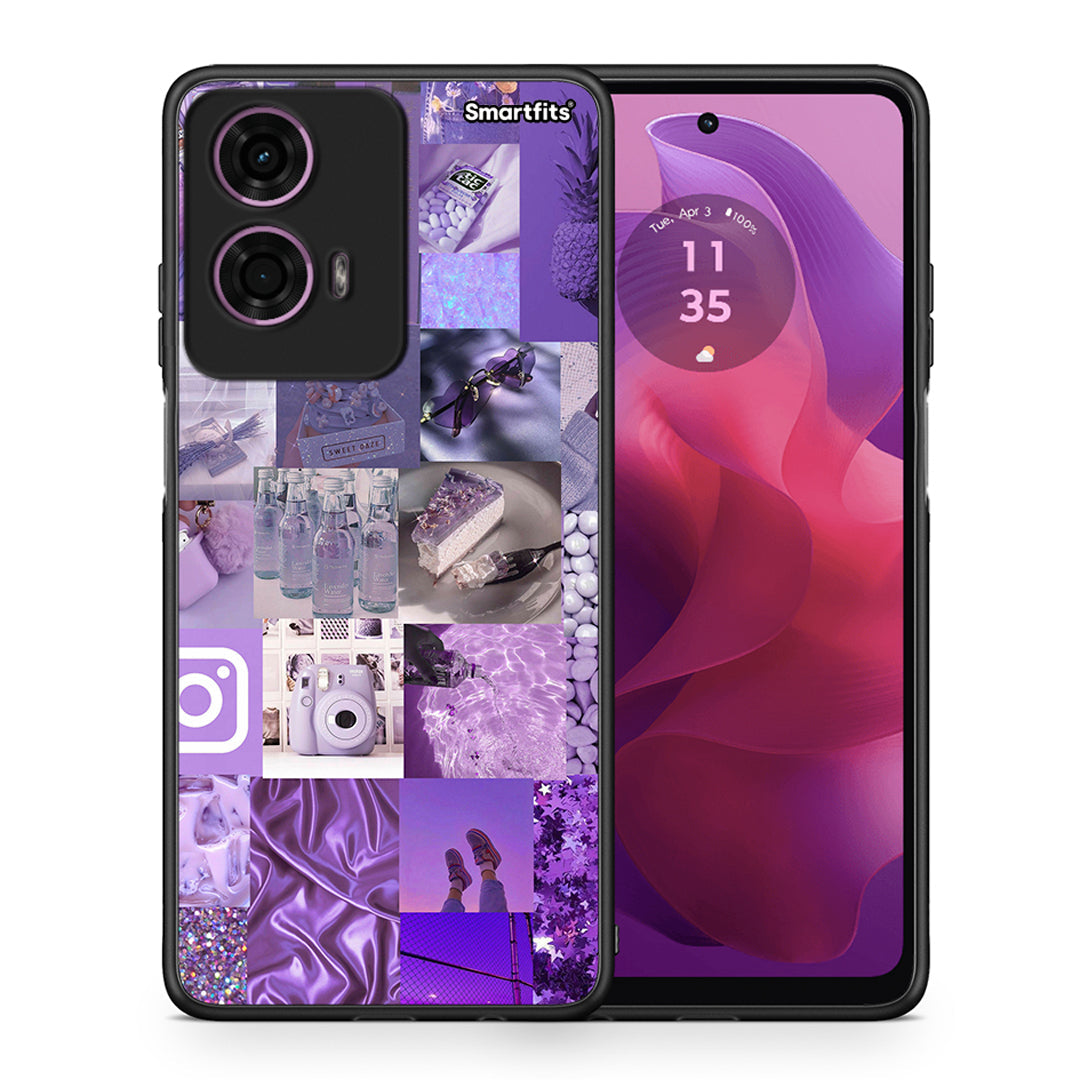 Θήκη Motorola G24 Purple Aesthetic Collage από τη Smartfits με σχέδιο στο πίσω μέρος και μαύρο περίβλημα | Motorola G24 Purple Aesthetic Collage case with colorful back and black bezels