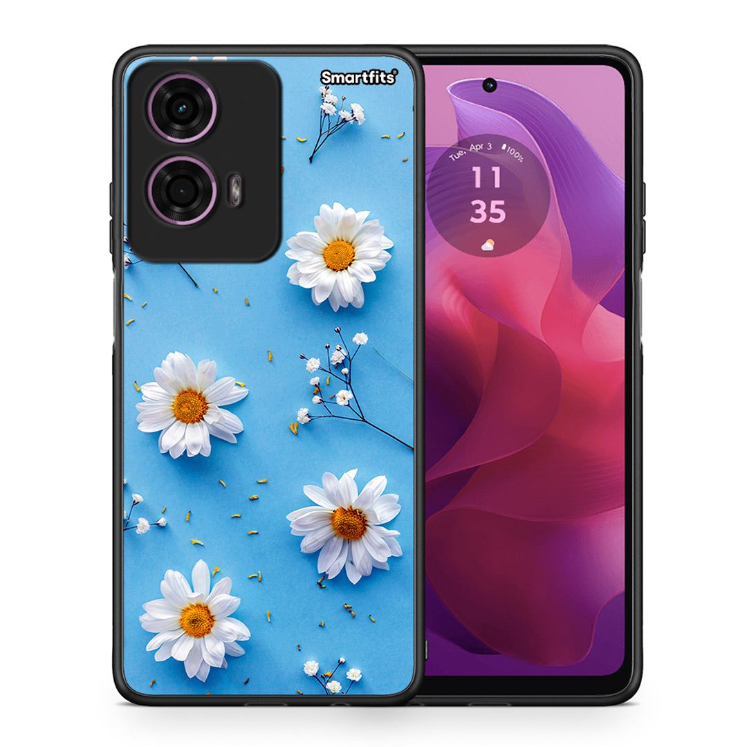 Θήκη Motorola G24 Real Daisies από τη Smartfits με σχέδιο στο πίσω μέρος και μαύρο περίβλημα | Motorola G24 Real Daisies case with colorful back and black bezels