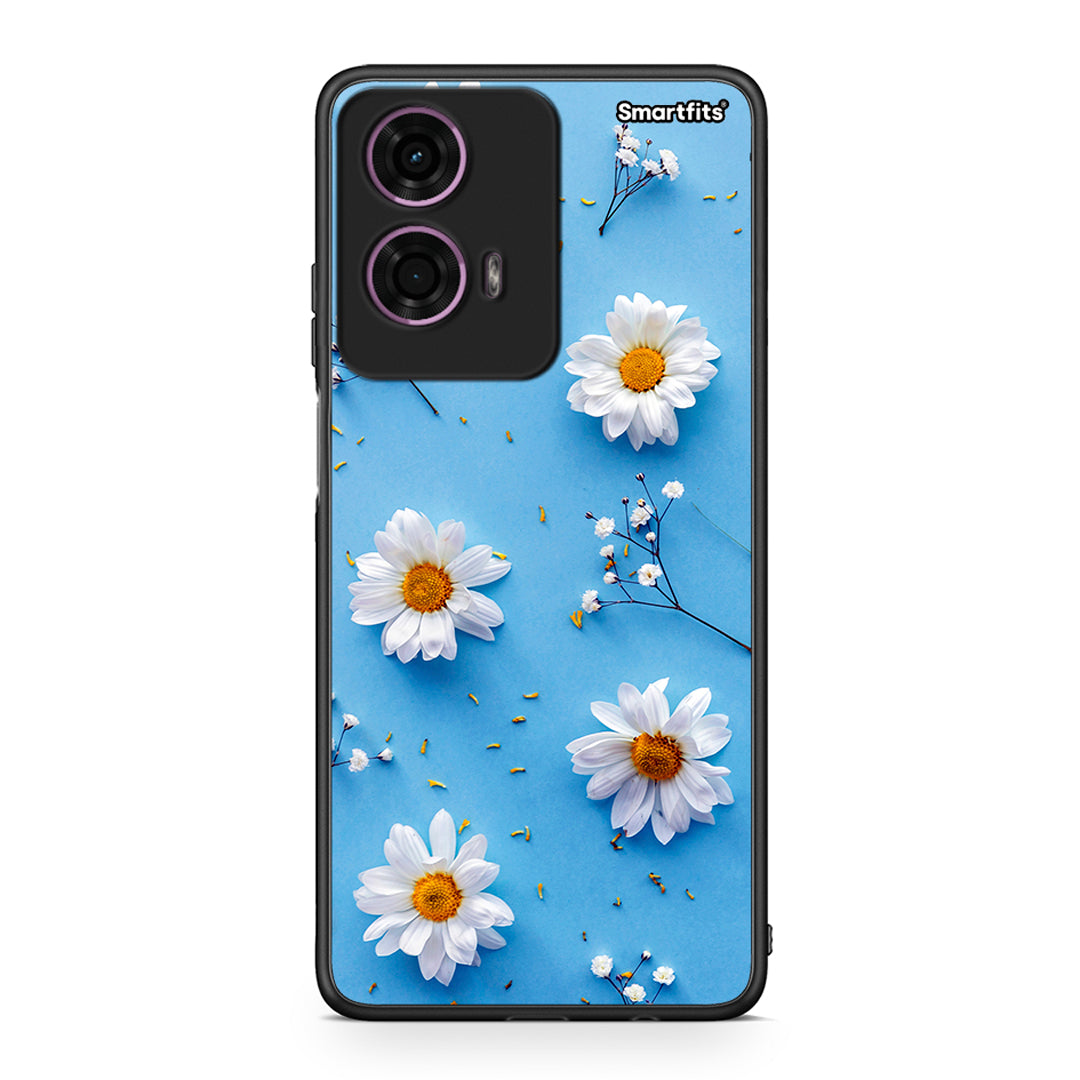 Motorola G24 Real Daisies θήκη από τη Smartfits με σχέδιο στο πίσω μέρος και μαύρο περίβλημα | Smartphone case with colorful back and black bezels by Smartfits