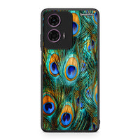 Thumbnail for Motorola G24 Real Peacock Feathers θήκη από τη Smartfits με σχέδιο στο πίσω μέρος και μαύρο περίβλημα | Smartphone case with colorful back and black bezels by Smartfits