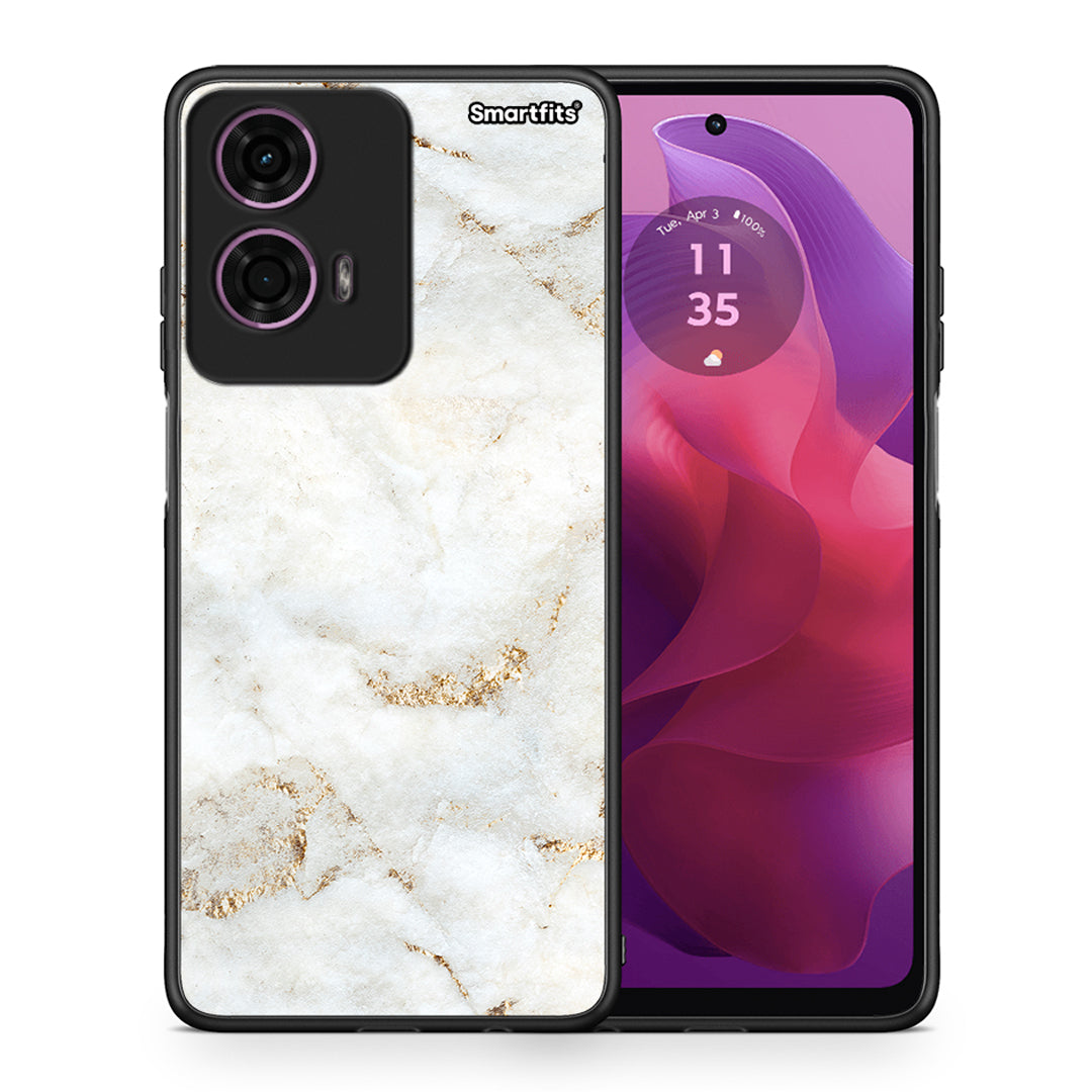 Θήκη Motorola G24 White Gold Marble από τη Smartfits με σχέδιο στο πίσω μέρος και μαύρο περίβλημα | Motorola G24 White Gold Marble case with colorful back and black bezels