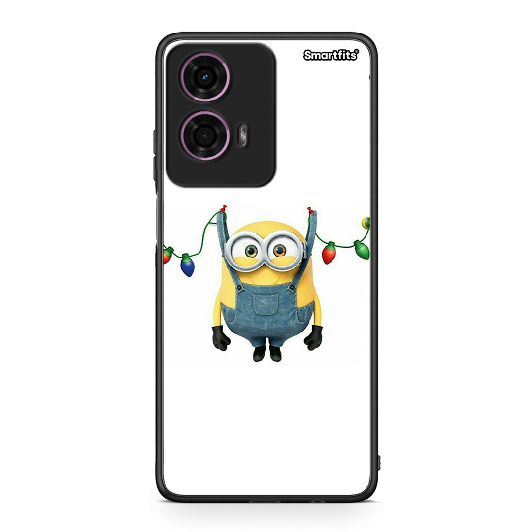 Motorola G24 Xmas Minion Lights θήκη από τη Smartfits με σχέδιο στο πίσω μέρος και μαύρο περίβλημα | Smartphone case with colorful back and black bezels by Smartfits