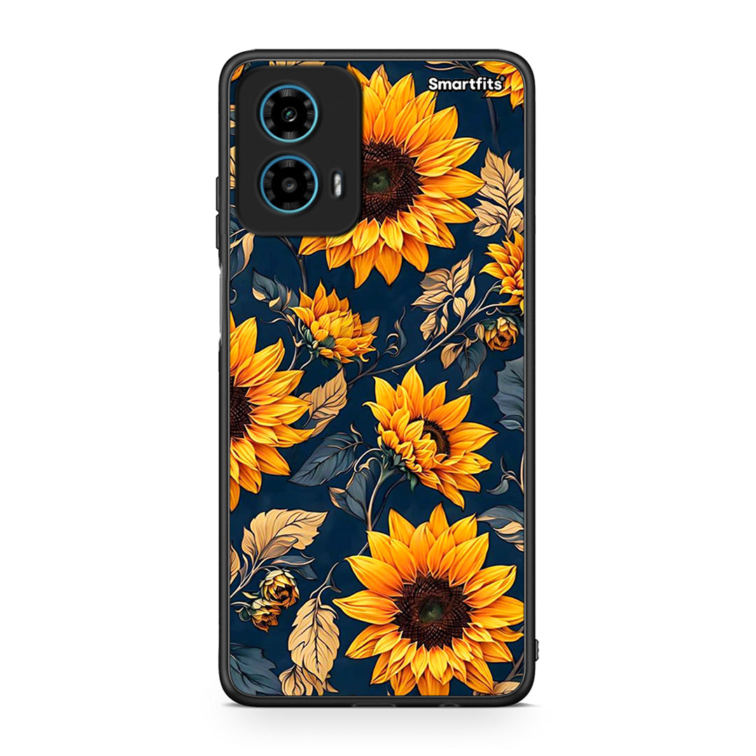 Motorola G34 5G Autumn Sunflowers Θήκη από τη Smartfits με σχέδιο στο πίσω μέρος και μαύρο περίβλημα | Smartphone case with colorful back and black bezels by Smartfits