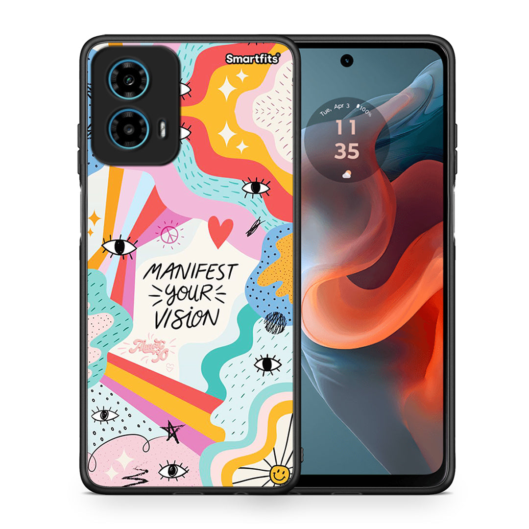 Θήκη Motorola G34 5G Manifest Your Vision από τη Smartfits με σχέδιο στο πίσω μέρος και μαύρο περίβλημα | Motorola G34 5G Manifest Your Vision case with colorful back and black bezels