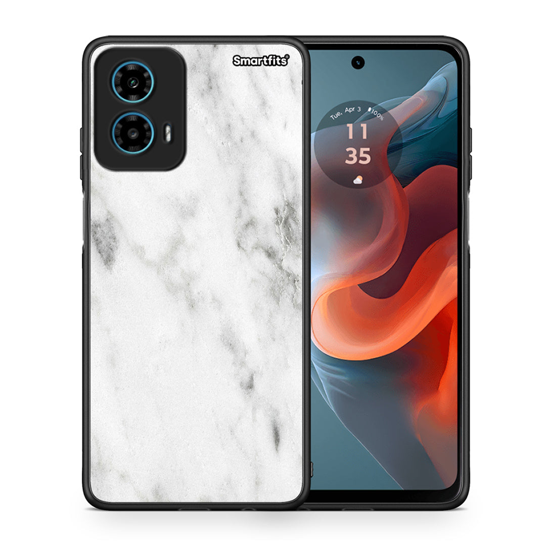 Θήκη Motorola G34 5G White Marble από τη Smartfits με σχέδιο στο πίσω μέρος και μαύρο περίβλημα | Motorola G34 5G White Marble case with colorful back and black bezels