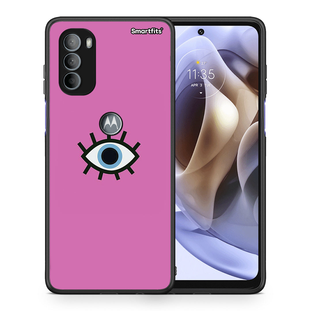 Θήκη Motorola Moto G31 Blue Eye Pink από τη Smartfits με σχέδιο στο πίσω μέρος και μαύρο περίβλημα | Motorola Moto G31 Blue Eye Pink case with colorful back and black bezels