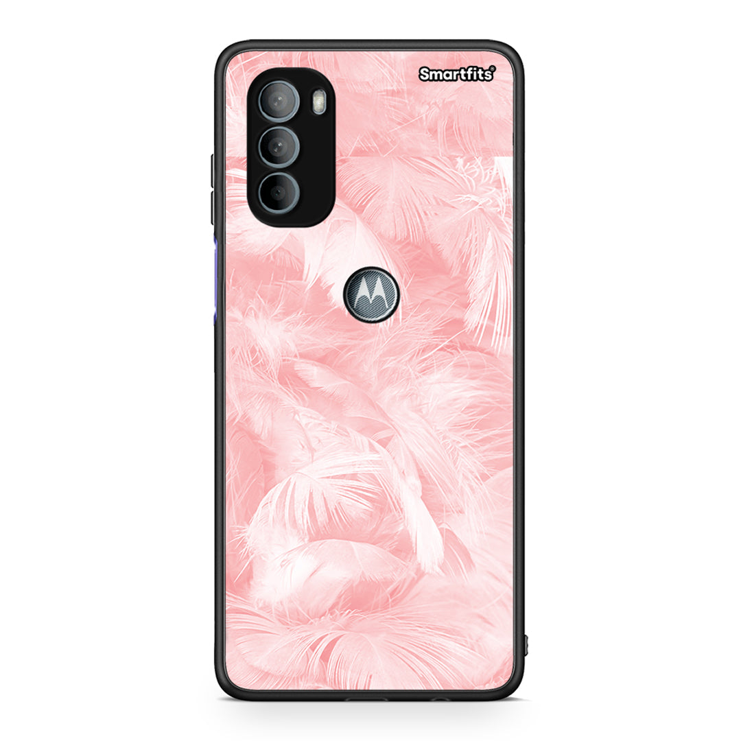 33 - Motorola Moto G31 Pink Feather Boho case, cover, bumper