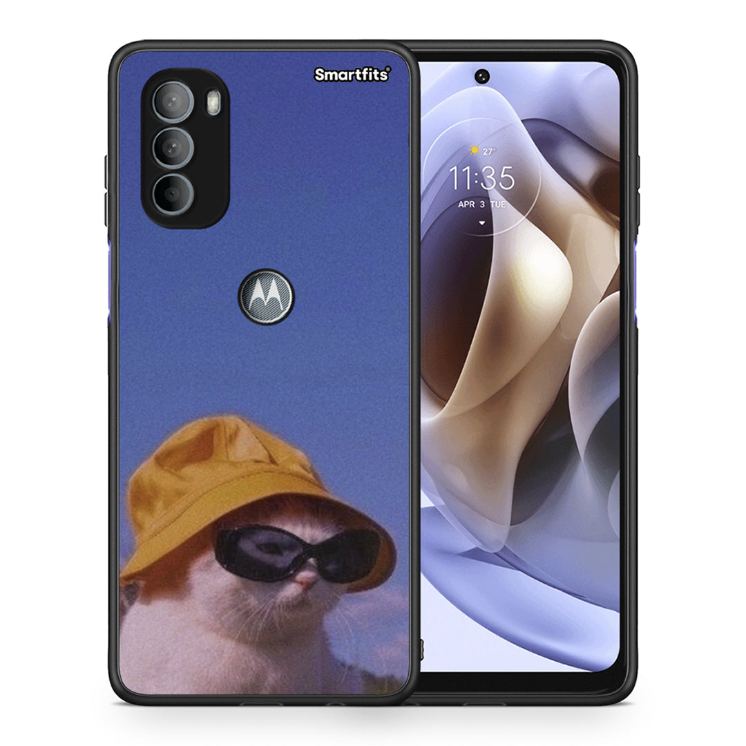 Θήκη Motorola Moto G31 Cat Diva από τη Smartfits με σχέδιο στο πίσω μέρος και μαύρο περίβλημα | Motorola Moto G31 Cat Diva case with colorful back and black bezels