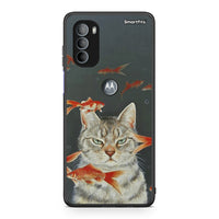 Thumbnail for Motorola Moto G31 Cat Goldfish θήκη από τη Smartfits με σχέδιο στο πίσω μέρος και μαύρο περίβλημα | Smartphone case with colorful back and black bezels by Smartfits