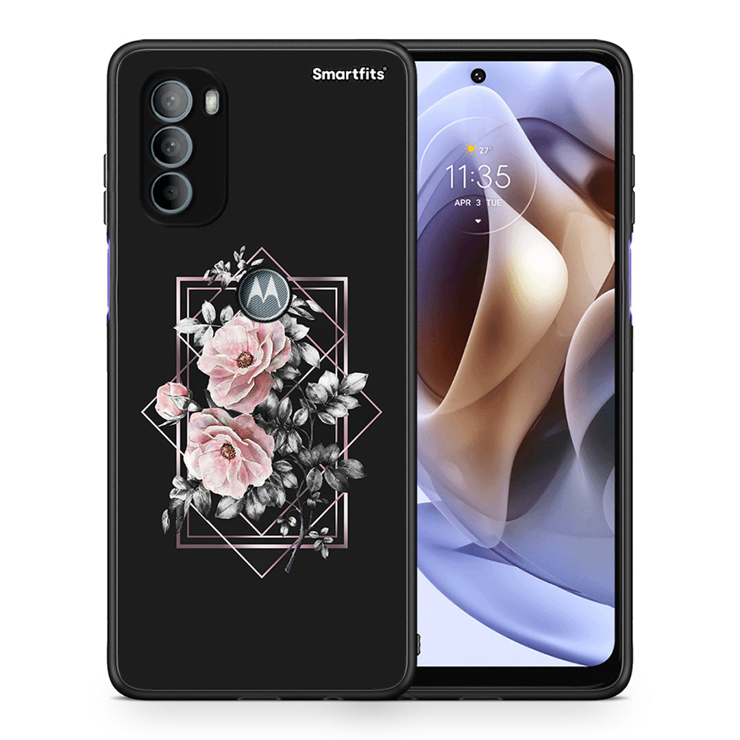 Θήκη Motorola Moto G31 Frame Flower από τη Smartfits με σχέδιο στο πίσω μέρος και μαύρο περίβλημα | Motorola Moto G31 Frame Flower case with colorful back and black bezels