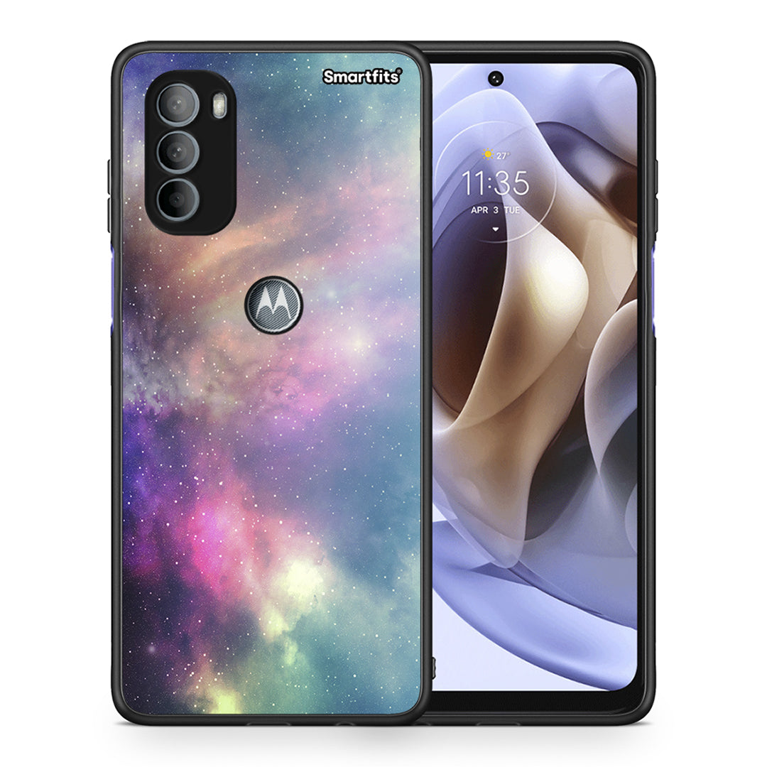 Θήκη Motorola Moto G31 Rainbow Galaxy από τη Smartfits με σχέδιο στο πίσω μέρος και μαύρο περίβλημα | Motorola Moto G31 Rainbow Galaxy case with colorful back and black bezels