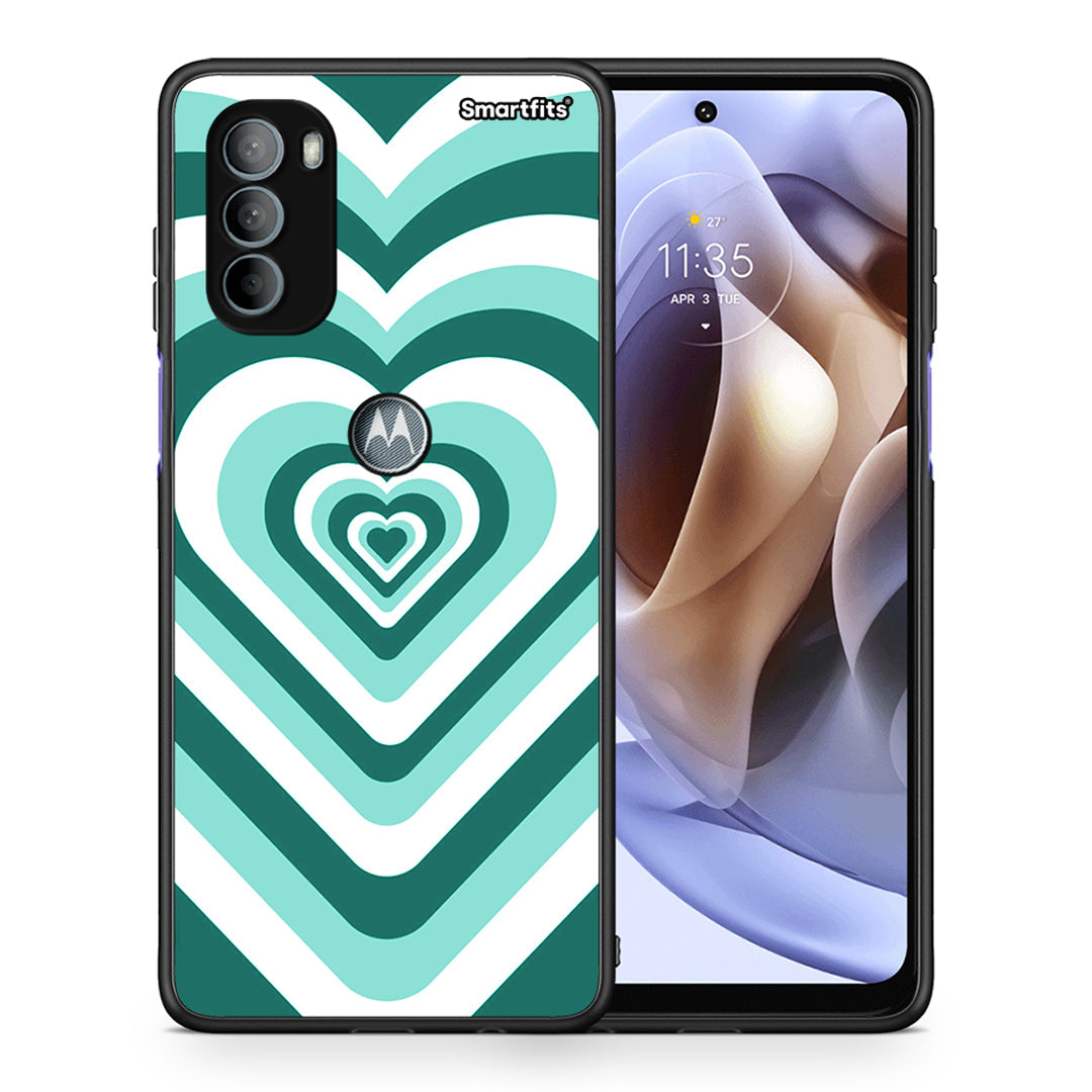 Θήκη Motorola Moto G31 Green Hearts από τη Smartfits με σχέδιο στο πίσω μέρος και μαύρο περίβλημα | Motorola Moto G31 Green Hearts case with colorful back and black bezels