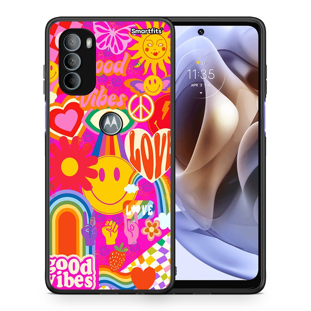 Θήκη Motorola Moto G31 Hippie Love από τη Smartfits με σχέδιο στο πίσω μέρος και μαύρο περίβλημα | Motorola Moto G31 Hippie Love case with colorful back and black bezels