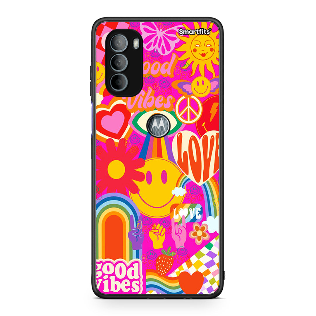 Motorola Moto G31 Hippie Love θήκη από τη Smartfits με σχέδιο στο πίσω μέρος και μαύρο περίβλημα | Smartphone case with colorful back and black bezels by Smartfits