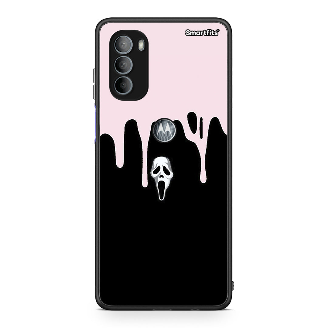 Motorola Moto G31 Melting Halloween Mask Θήκη από τη Smartfits με σχέδιο στο πίσω μέρος και μαύρο περίβλημα | Smartphone case with colorful back and black bezels by Smartfits