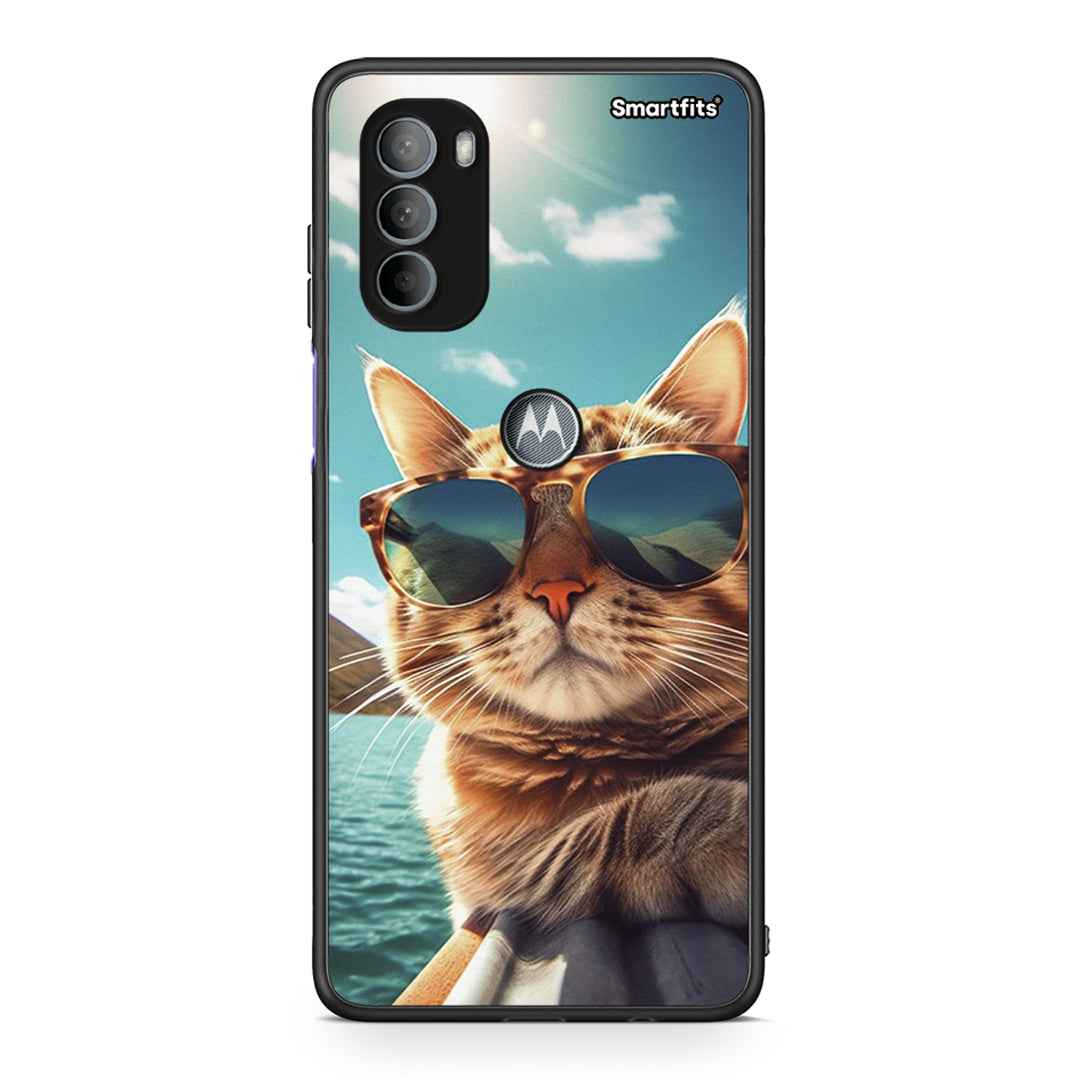 Motorola Moto G31 Summer Cat θήκη από τη Smartfits με σχέδιο στο πίσω μέρος και μαύρο περίβλημα | Smartphone case with colorful back and black bezels by Smartfits